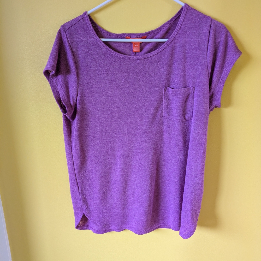 Top Joe Fresh Heathered Violet Short Sleeve Pocket Tee